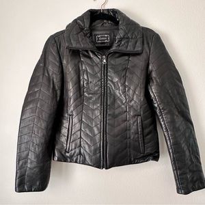 Guess Quilted Genuine Leather Riding Moto Fitted Jacket Full-Zip Black Lined M